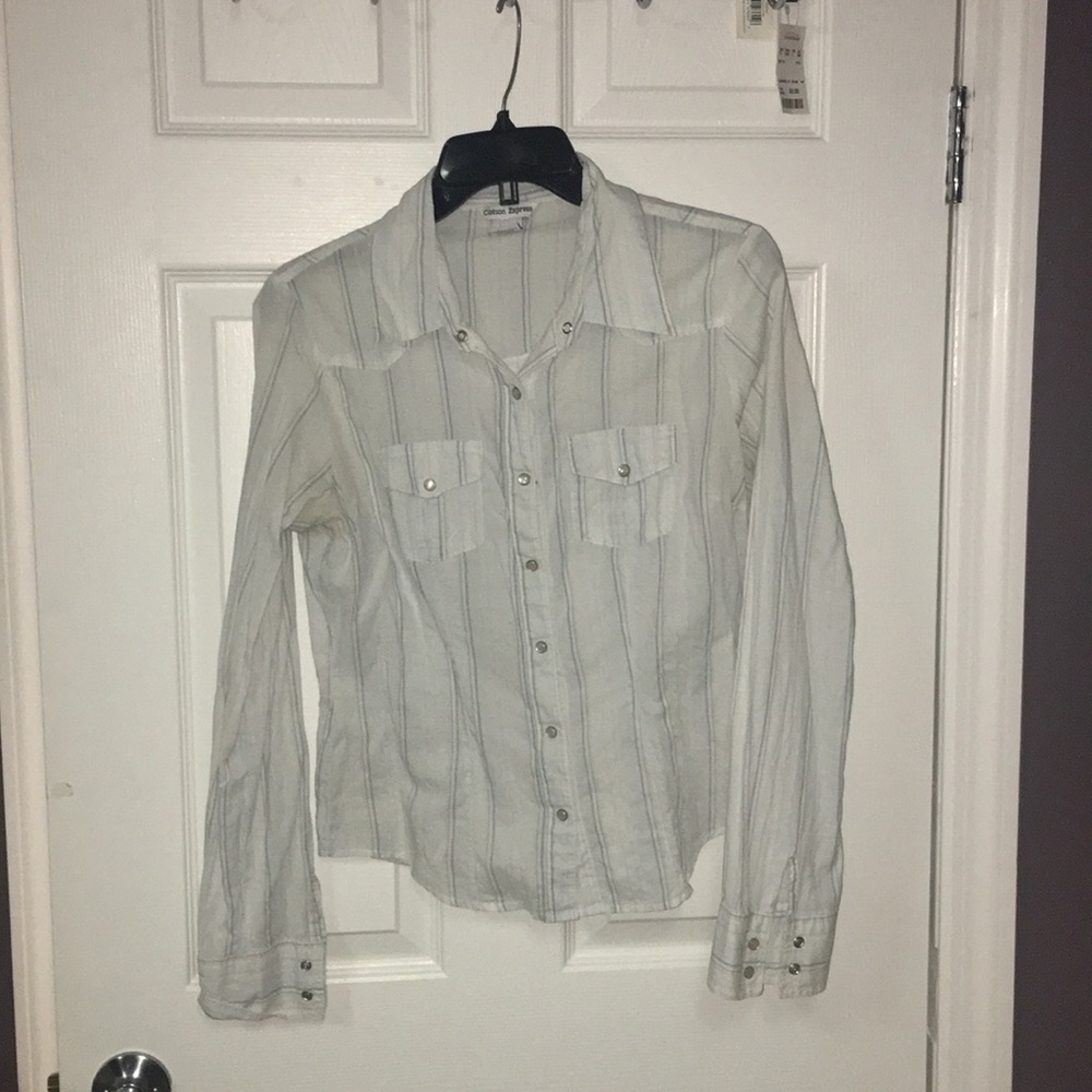 Blue and White Striped Button Down Shirt